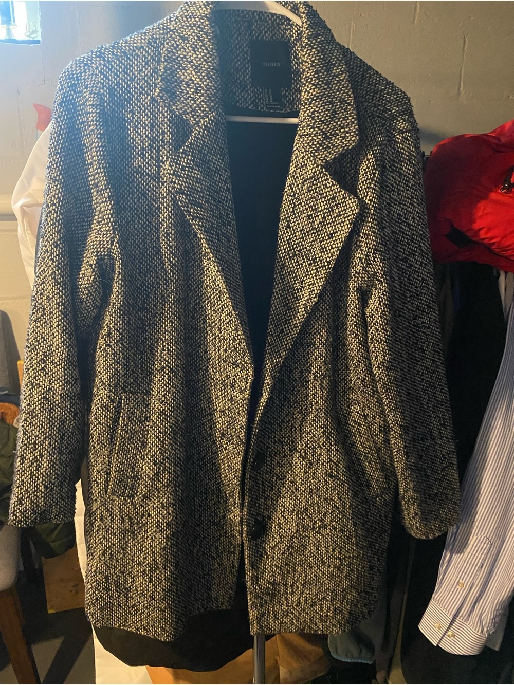 Forever 21 Black & White Tweed-Style Pea Coat